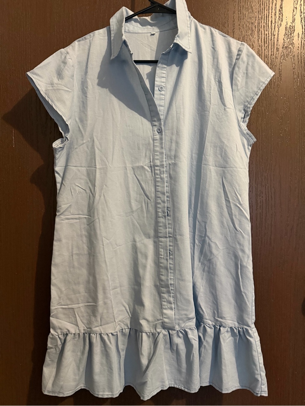 Light Blue Denim Shirt-Style Mini Dress Size L- No Brand tag.